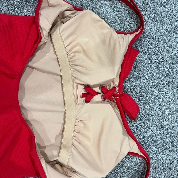 NWT J. Crew Red  Lace Up Scoop Neck Deep Back One Piece Swimsuit Size US 8 - Picture 5 of 9